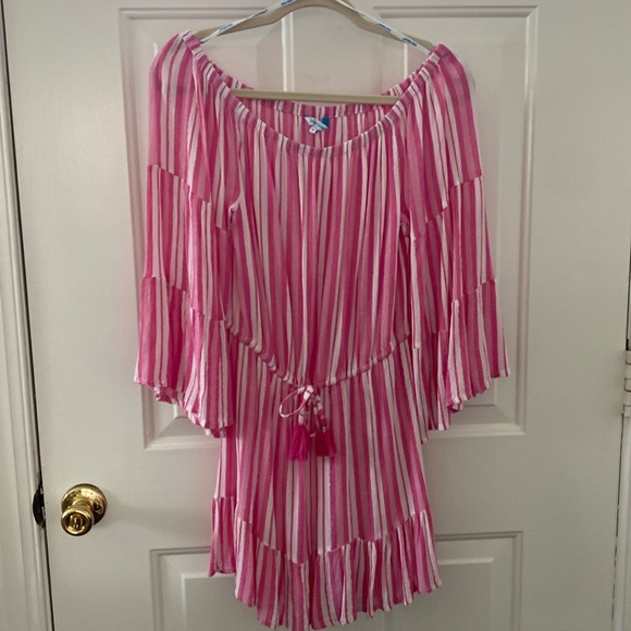 Blue Island Pink and White Stripe Swim Coverup. Size Medium - Picture 1 of 8